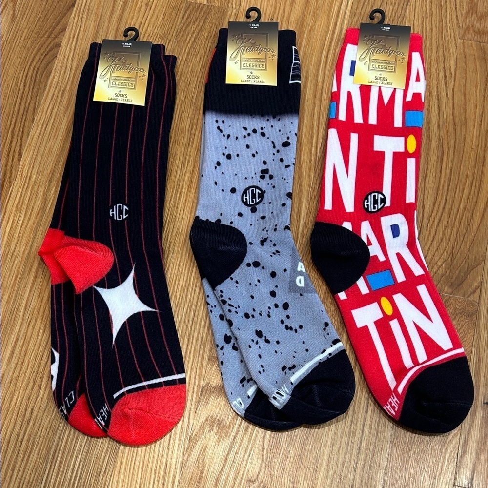 Headgear classic 3 pack Men's Red, Gray, and Black Casual graphic crew Socks Set